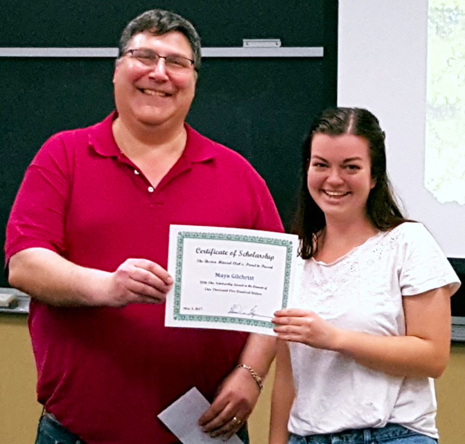 The Education Committee's Rich Piligian giving a scholarship to the 2017 recipient