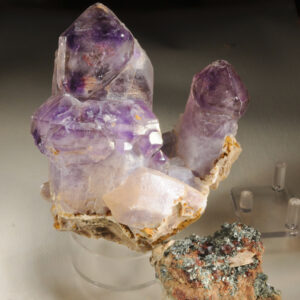 Lot of 2: 1. Large amethyst scepter; 2. Hessonite garnet