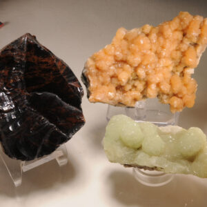 Lot of 3: 1. Obsidian; 2. Prehnite; 3. Stilbite