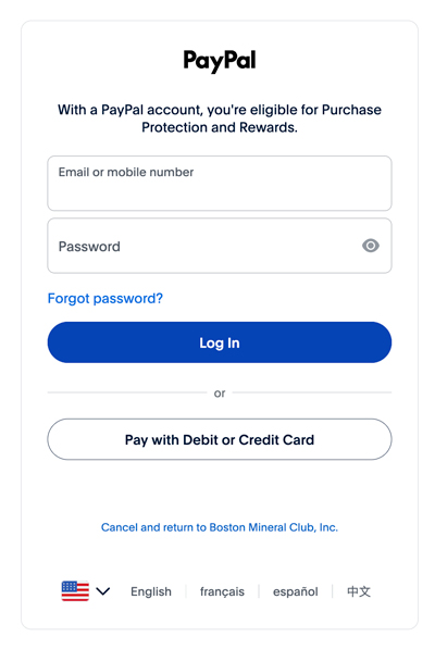 A window for making a payment via the PayPal system